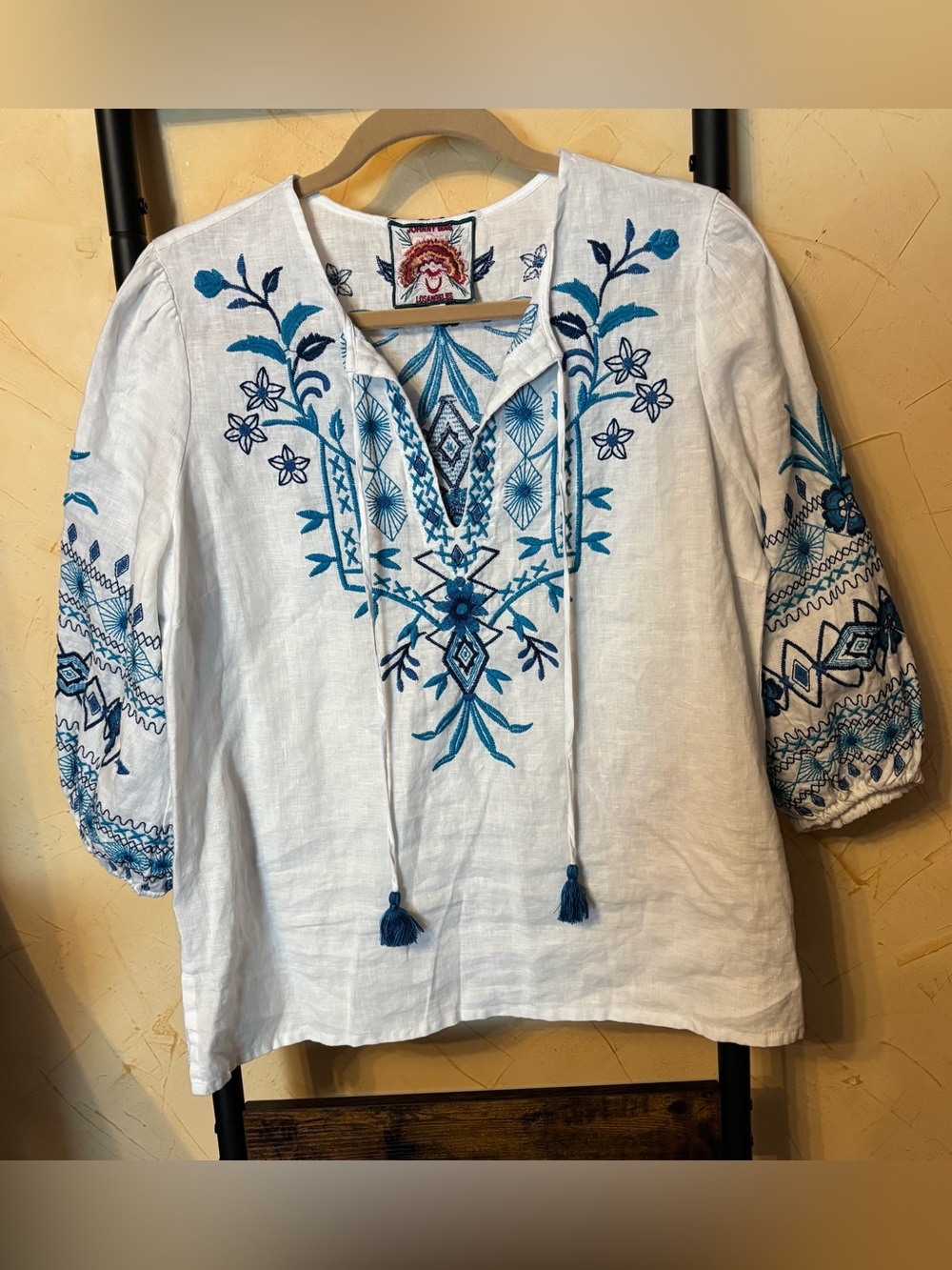 Johnny Was Embroidered Boho Peasant Top - Size S